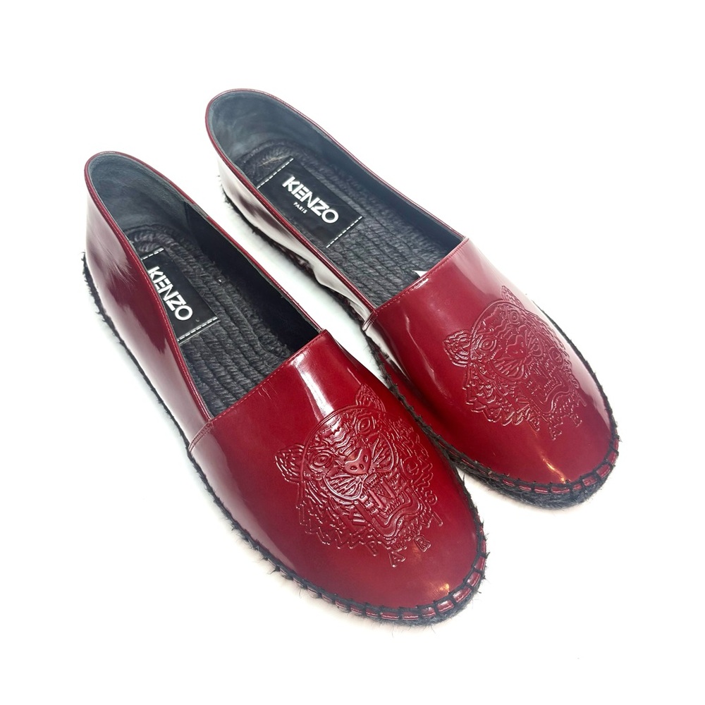 Kenzo Red Patent Leather Espadrilles with Embossed Tiger